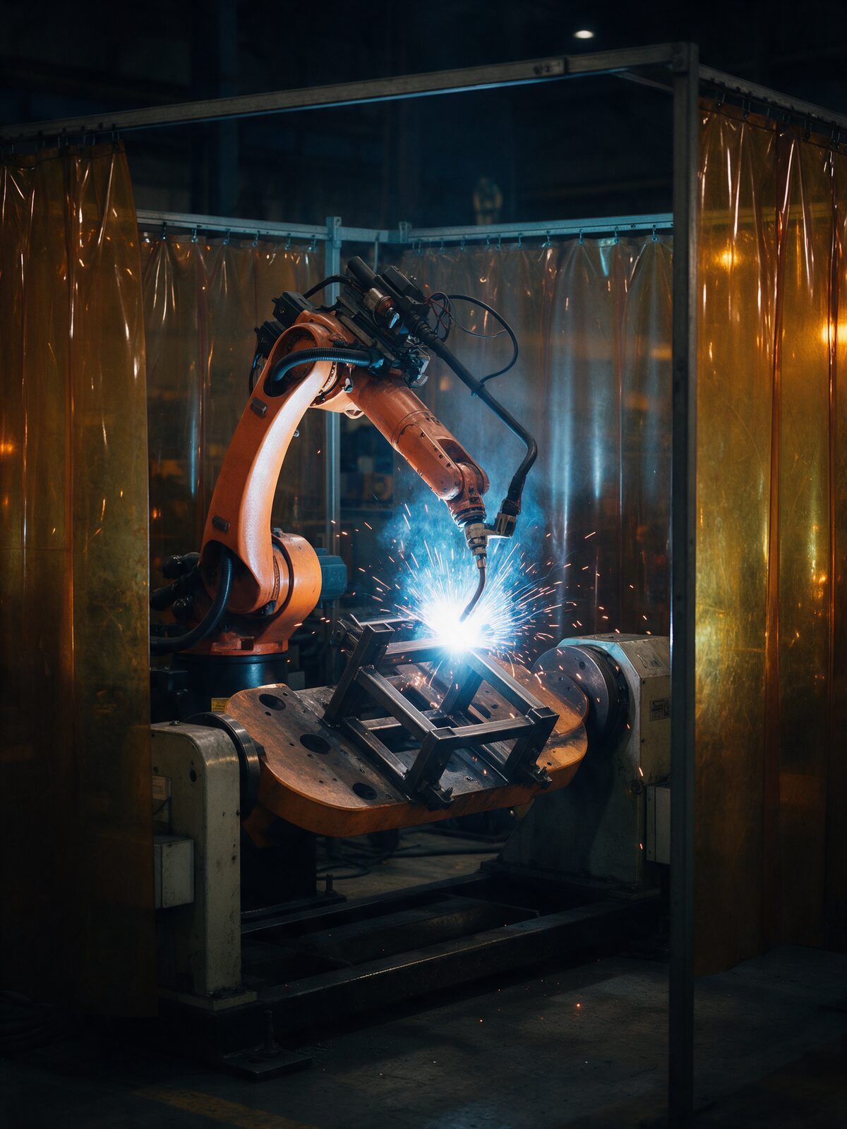 Robotik kaynak hücresinde çelik çerçeve kaynağı